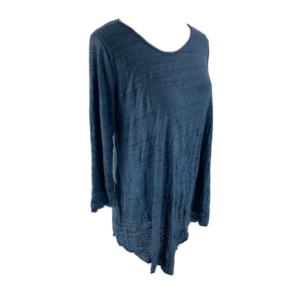 Comfy USA‎ Tunic Top S Small Asymmetric Hem Lagenlook Crinkle Fabric Blue Blouse - Picture 5 of 6